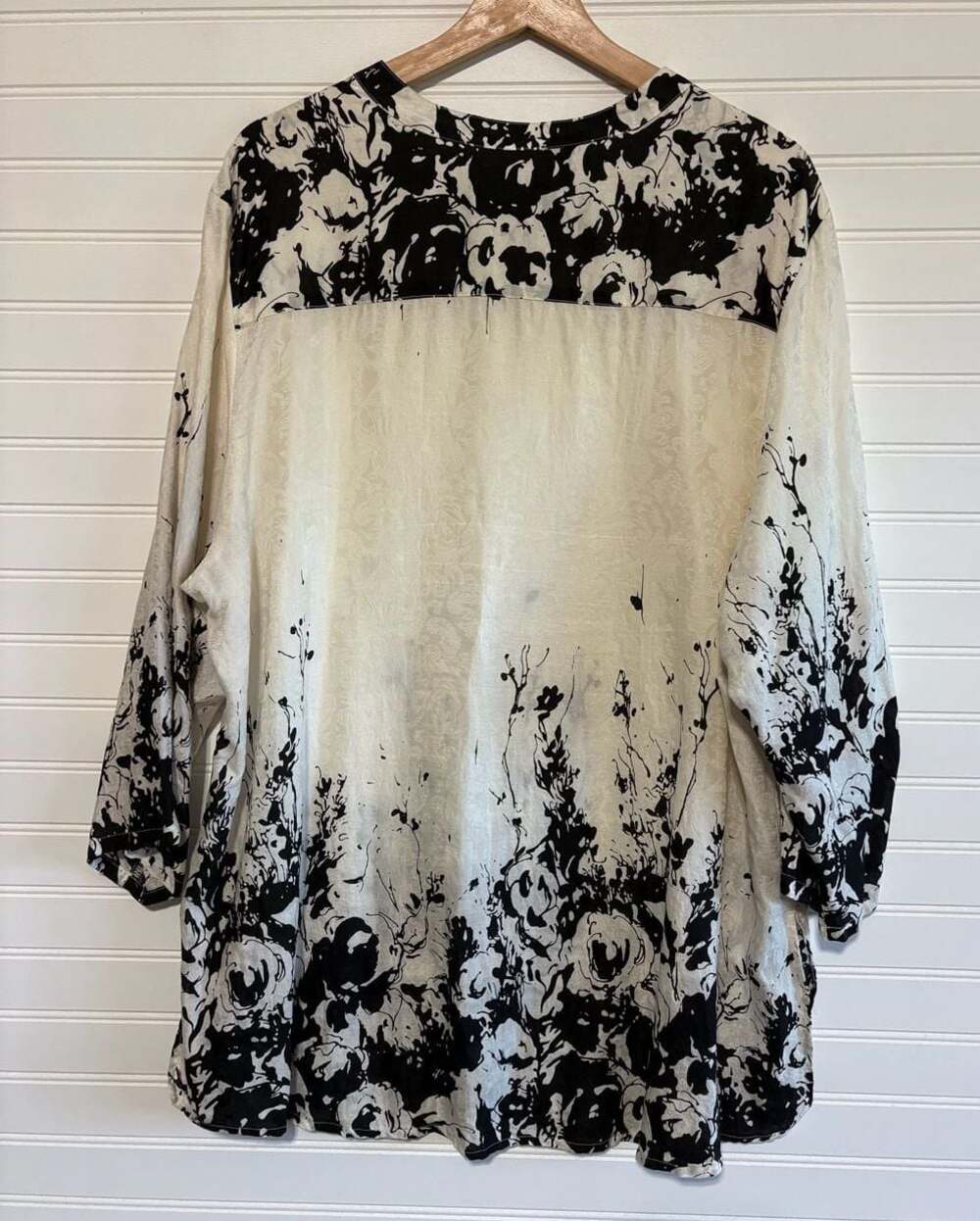 Poeme by Citron Black and White Floral Button Down Shirt Silk Blend 2X - Picture 4 of 8